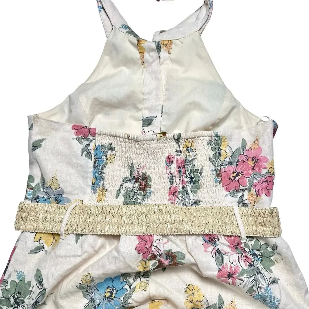 House of Harlow 1960 | Women | Floral Linen Blend Halter Belted Romper | Sz 12